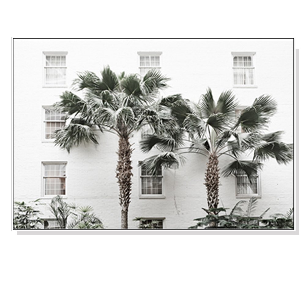 V207-1177_Palm-Tree-white_1 Wall Art 70cmx100cm Palm Tree White Frame Canvas - Image 1