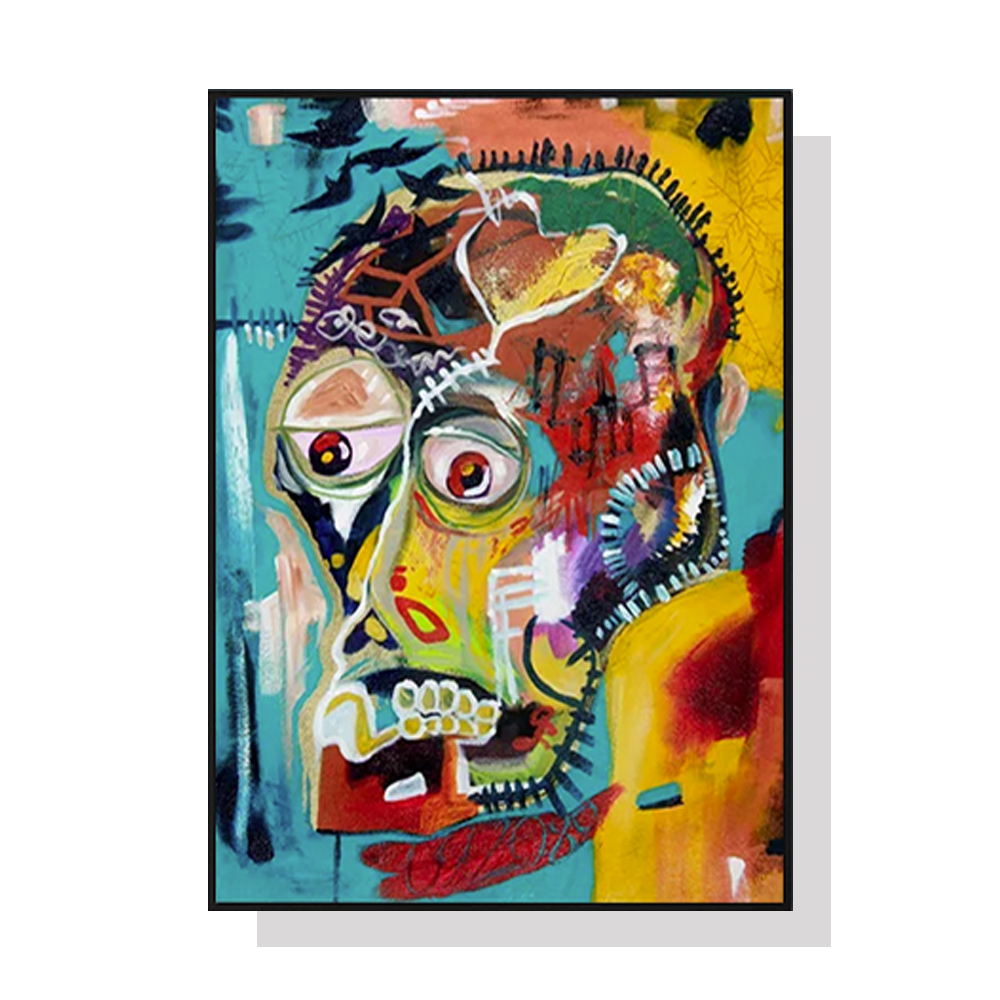 V207-1199_Pop-Art-By-Michel-Basquiat_1 Wall Art 50cmx70cm Pop Art Head Black Frame Canvas - Image 1