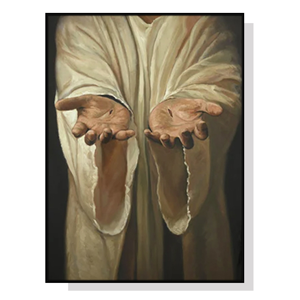 V207-1214_Jesus-nail-hand-01-black_1 Wall Art 50cmx70cm Jesus Nail Hand Black Frame Canvas - Image 1