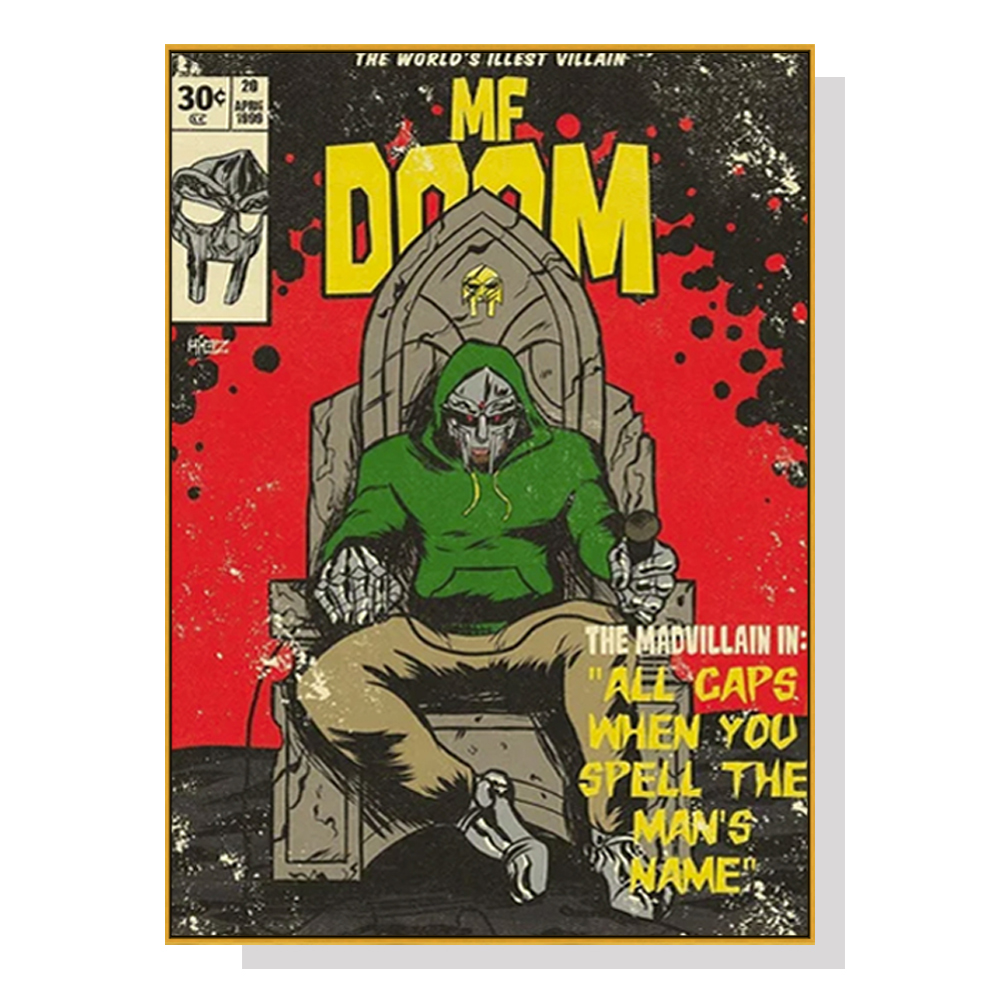 V207-1296-64685-00 Wall Art 60cmx90cm MF DOOM Music Gold Frame Canvas - Image 1