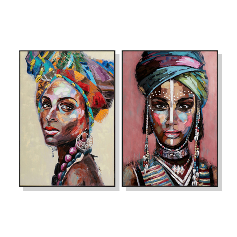 V207-1331-4-146085-00 Wall Art 100cmx150cm African women 2 Sets Black Frame Canvas - Image 1