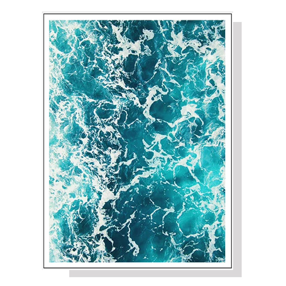 V207-1346-3-145961-00 Wall Art 100cmx150cm Blue Ocean White Frame Canvas - Image 1