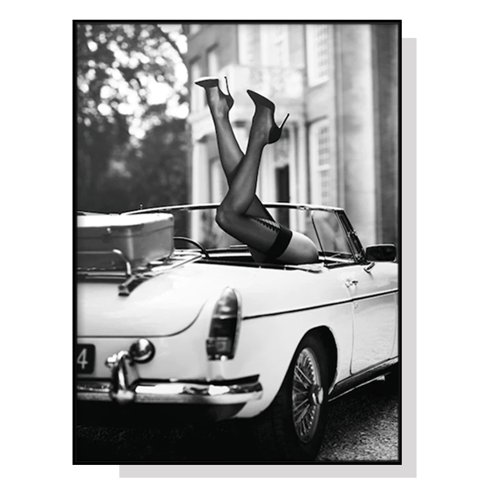 V207-1383-65114-00 Wall Art 50cmx70cm High Heels in Classic Car Black Frame Canvas - Image 1