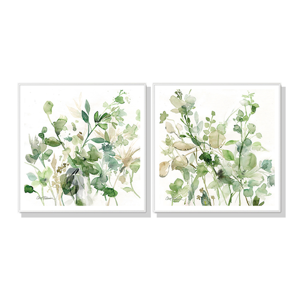 V207-1394-65160-00 Wall Art 60cmx60cm Sage Garden By Carol Robinson 2 Sets White Frame Canvas - Image 1