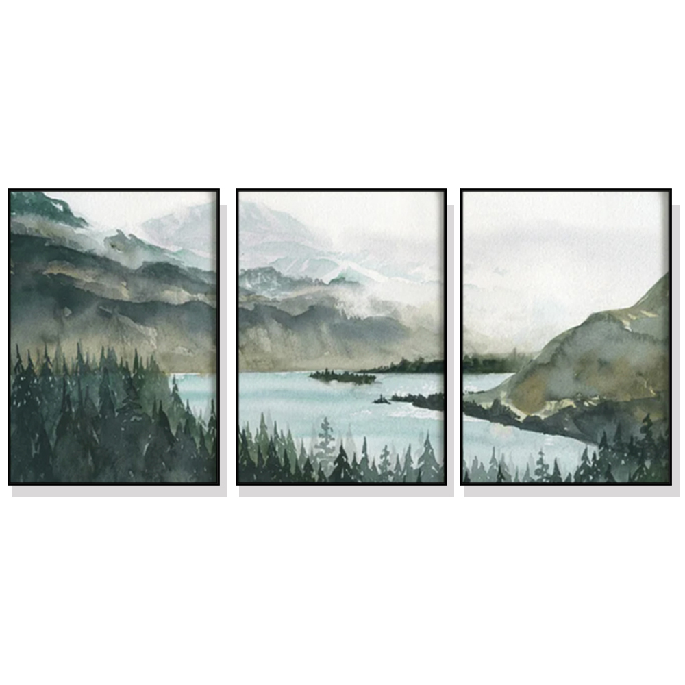 V207-1397-65163-00 Wall Art 50cmx70cm Landscape 3 Sets Black Frame Canvas - Image 1