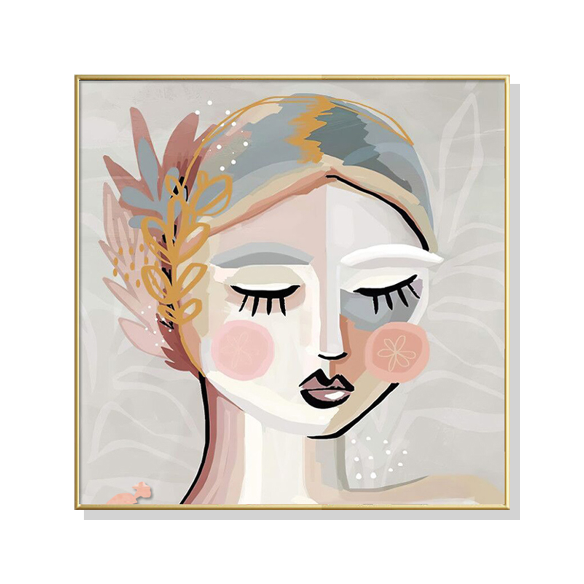 V207-1445-66040-00 Wall Art 70cmx70cm Calm Girl Gold Frame Canvas - Image 1
