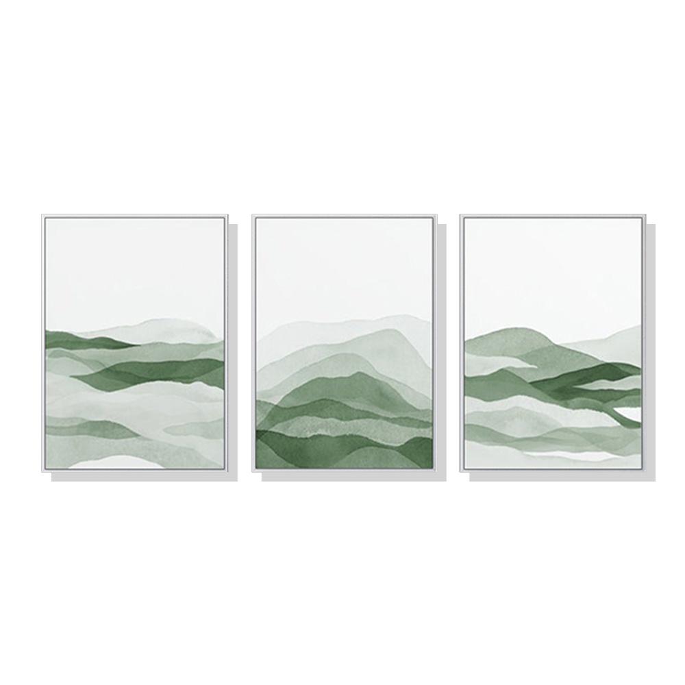 V207-1467-66246-00 Wall Art 60cmx90cm Sage Green 3 Sets White Frame Canvas - Image 1