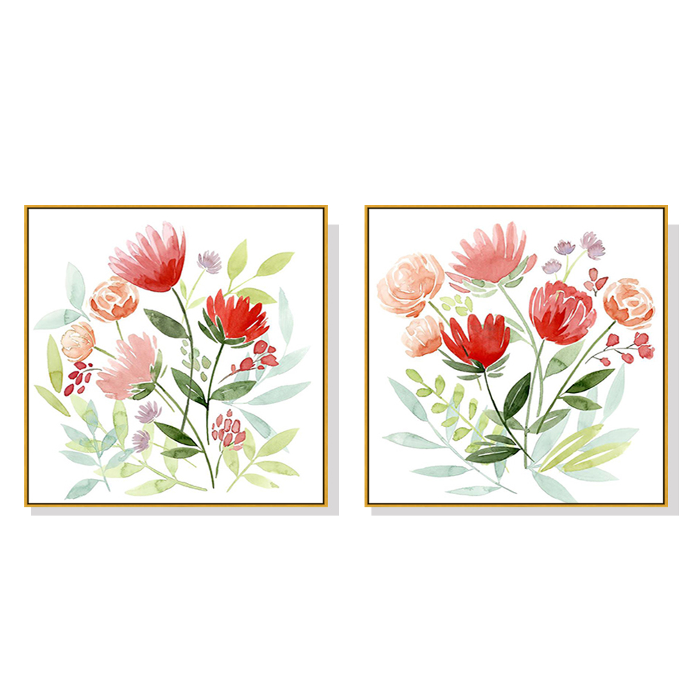 V207-1518-66563-00 Wall Art 60cmx60cm Florals 2 Sets Gold Frame Canvas - Image 1
