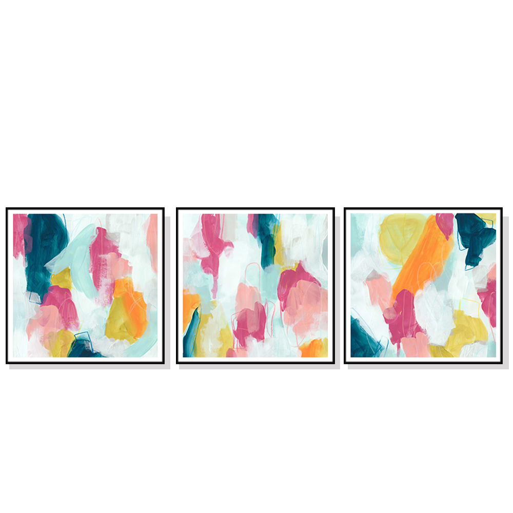V207-1521-66575-00 Wall Art 60cmx60cm Colourful 3 Sets Black Frame Canvas - Image 1