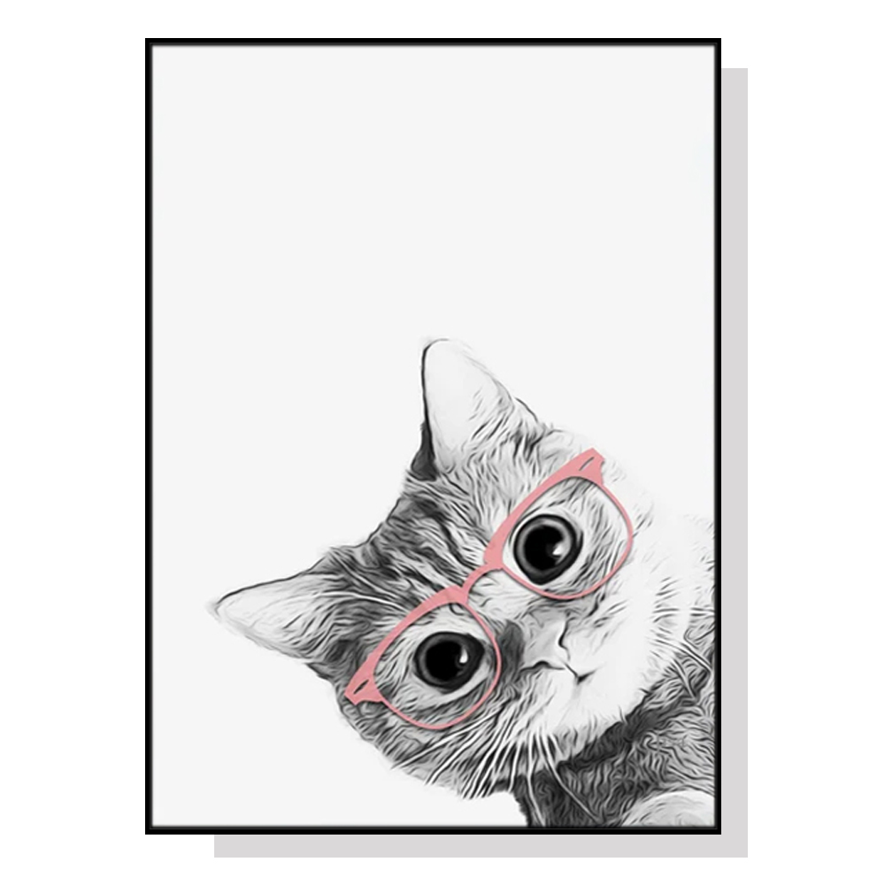 V207-1546-66578-00 Wall Art 70cmx100cm Cat With Glasses Black Frame Canvas - Image 1