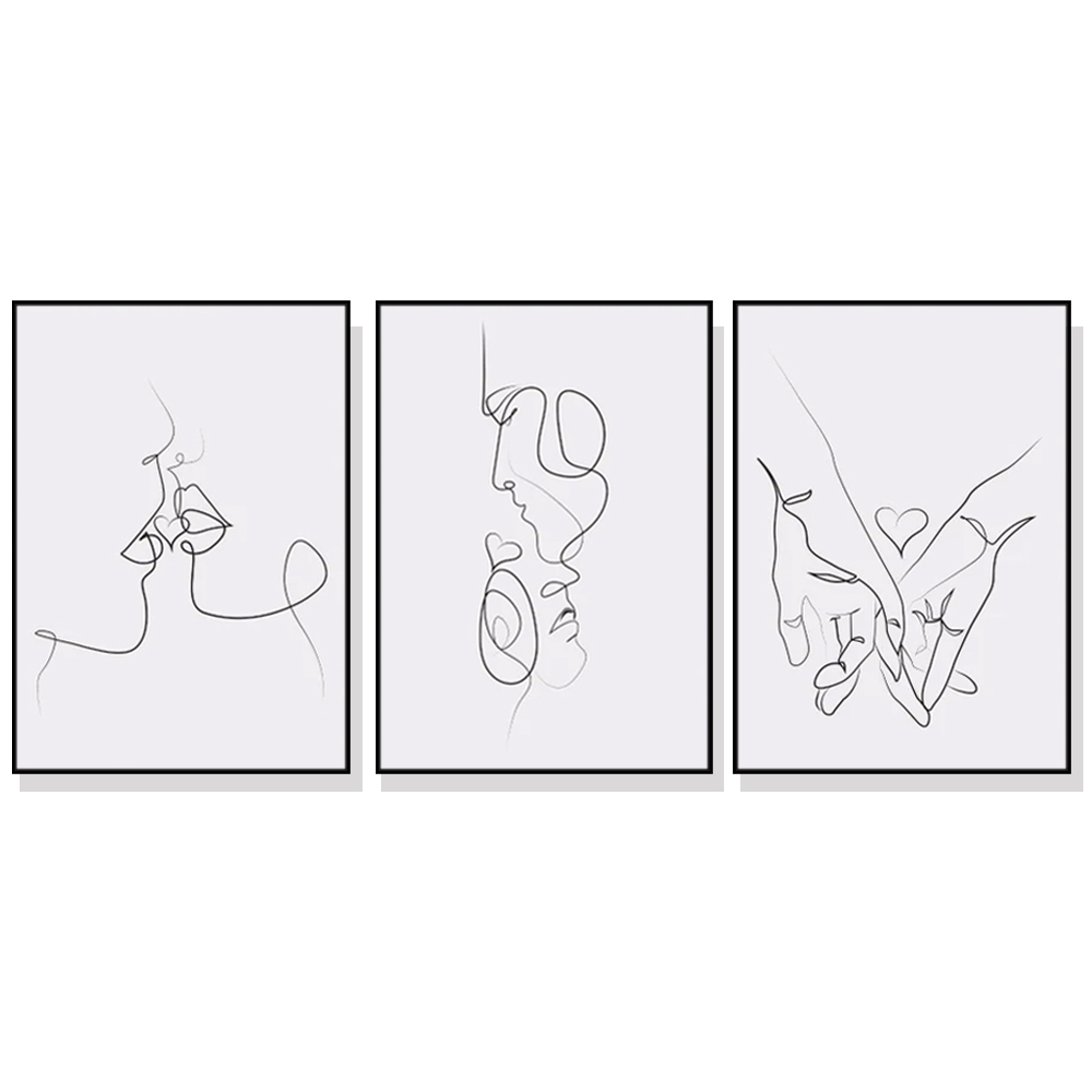 V207-1552-66761-00 Wall Art 40cmx60cm Couples 3 Sets Black Frame Canvas - Image 1