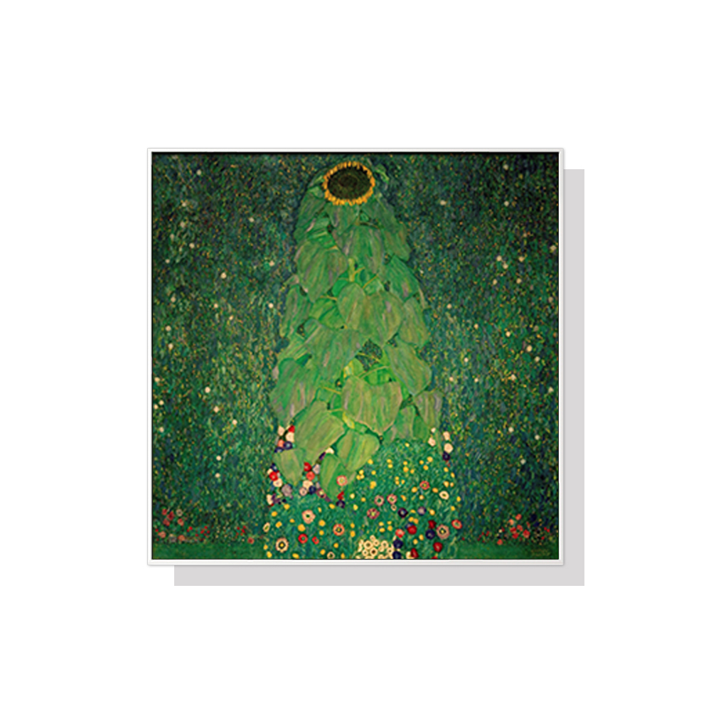 V207-1644-71789-00 Wall Art 70cmx70cm Sunflower by Gustav Klimt White Frame Canvas - Image 1