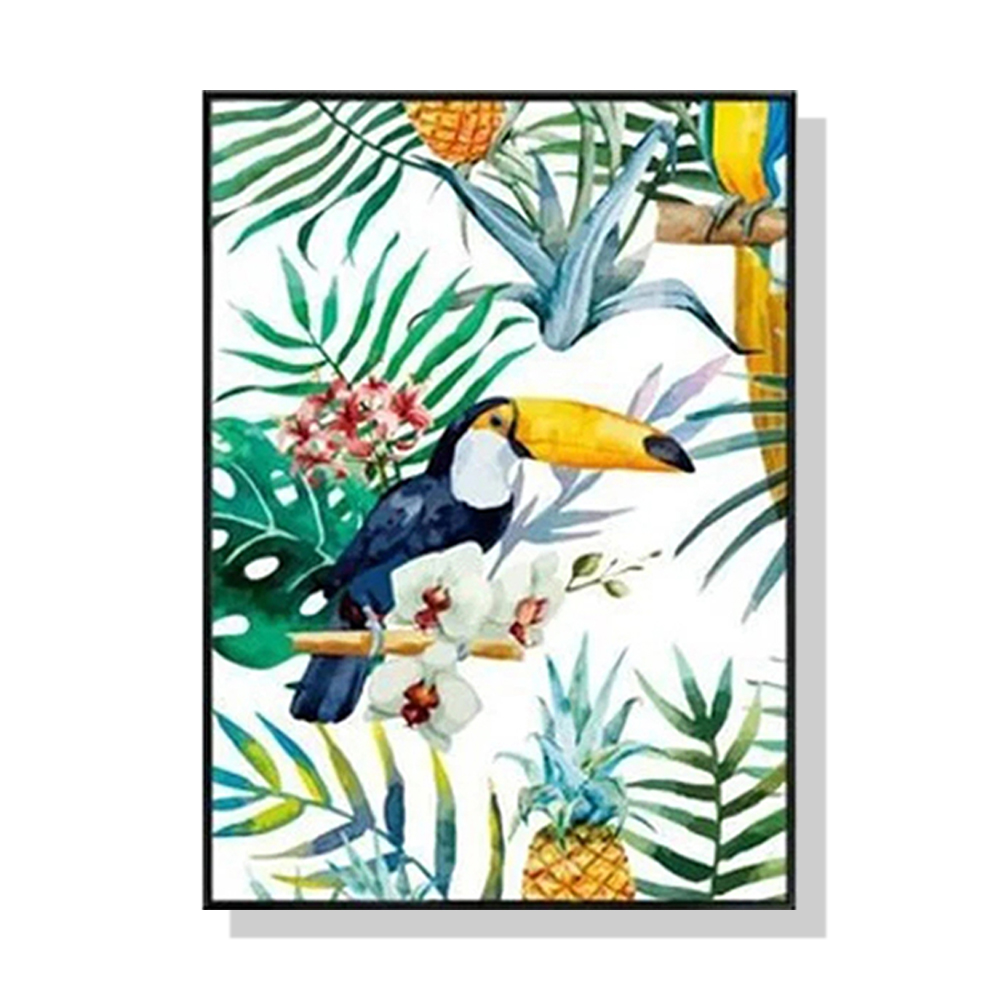 V207-1650-71795-00 Wall Art 60cmx90cm Toucan plants Black Frame Canvas - Image 1
