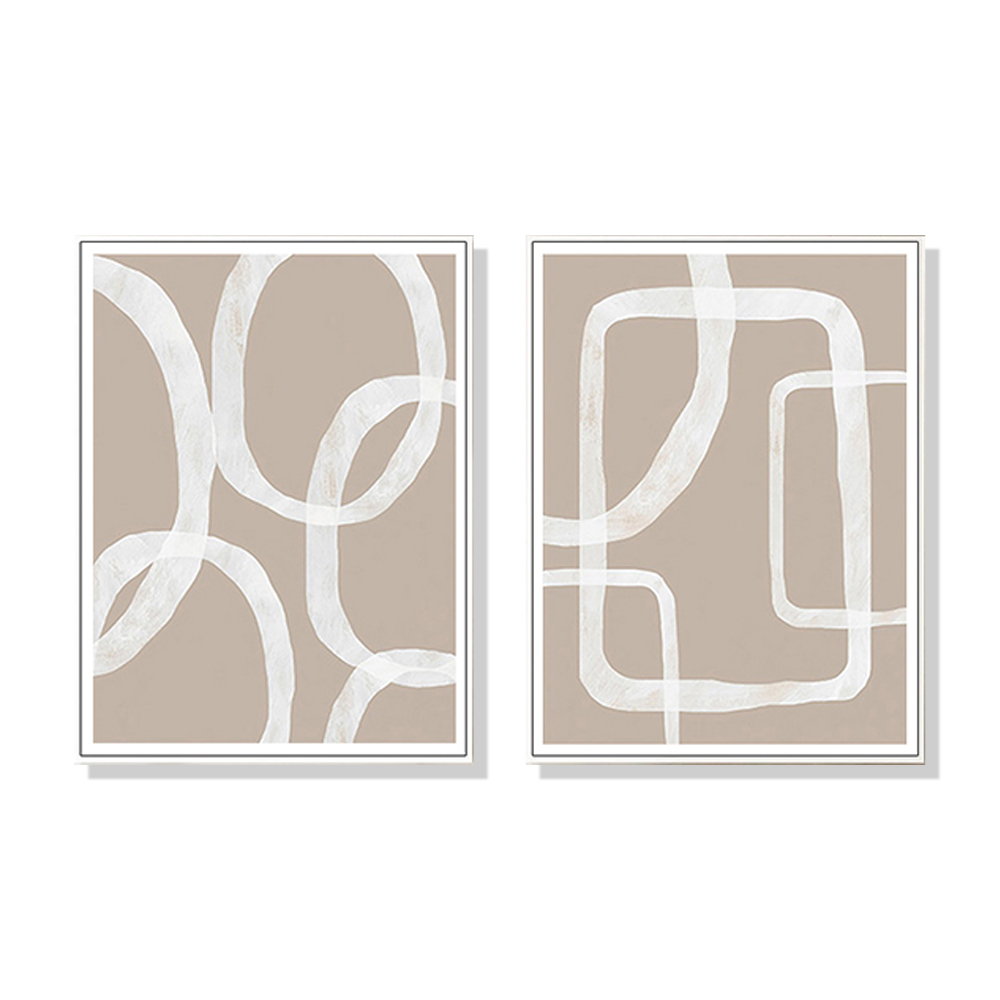 V207-1655-71800-00 Wall Art 70cmx100cm Abstract White Lines 2 Sets White Frame Canvas - Image 1