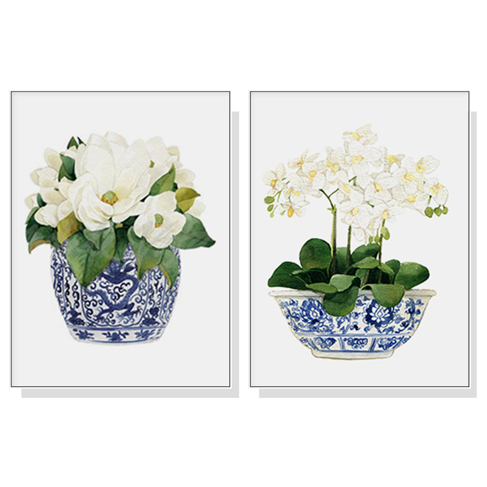 V207-16561-130924-00 Wall Art 40cmx60cm Elegant Flower 2 Sets White Frame Canvas - Image 1