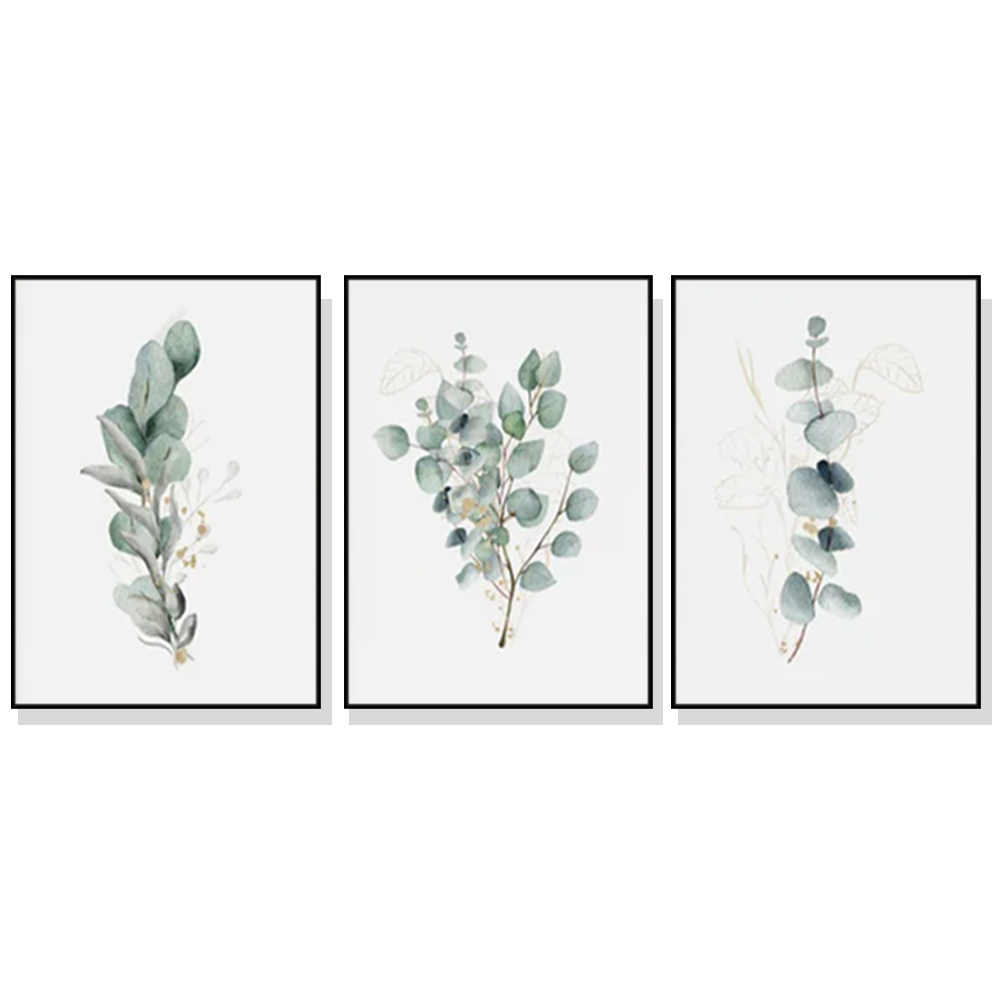 V207-17301-130881-00 Wall Art 70cmx100cm Eucalyptus Plant 3 Sets Black Frame Canvas - Image 1