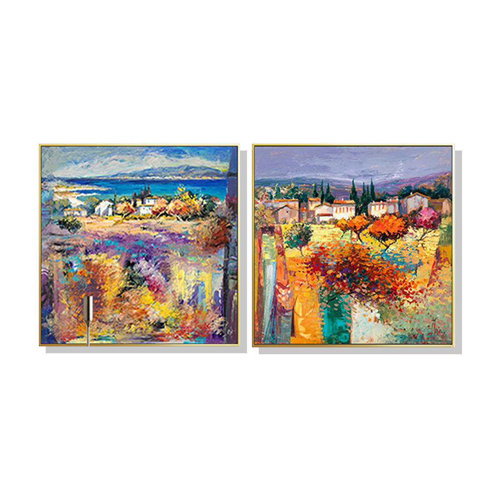V207-17332-130886-00 Wall Art 80cmx80cm Estate Italiana 2 Sets Gold Frame Canvas - Image 1
