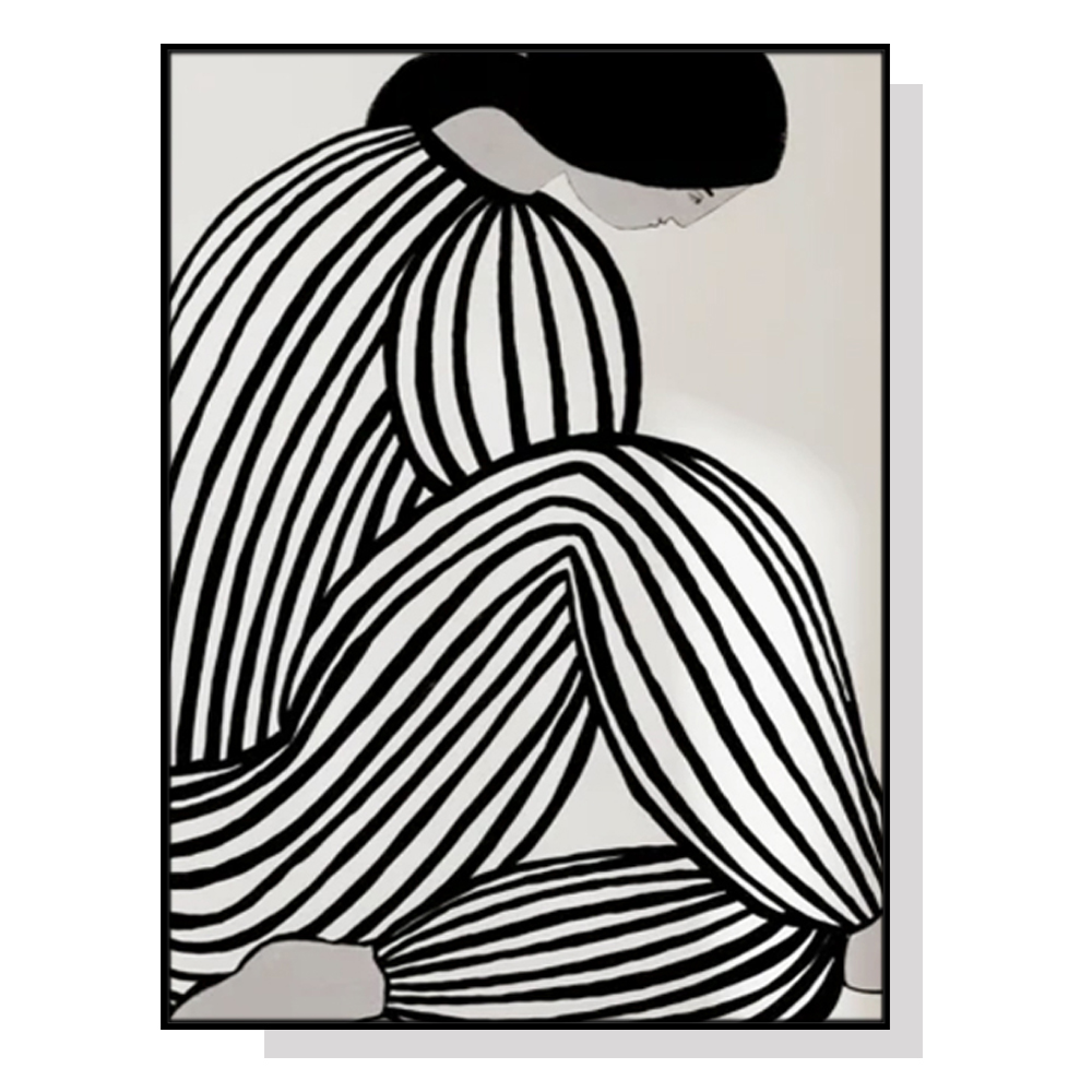 V207-1751-78029-00 Wall Art 60cmx90cm Mid Century Figure Black Frame Canvas - Image 1