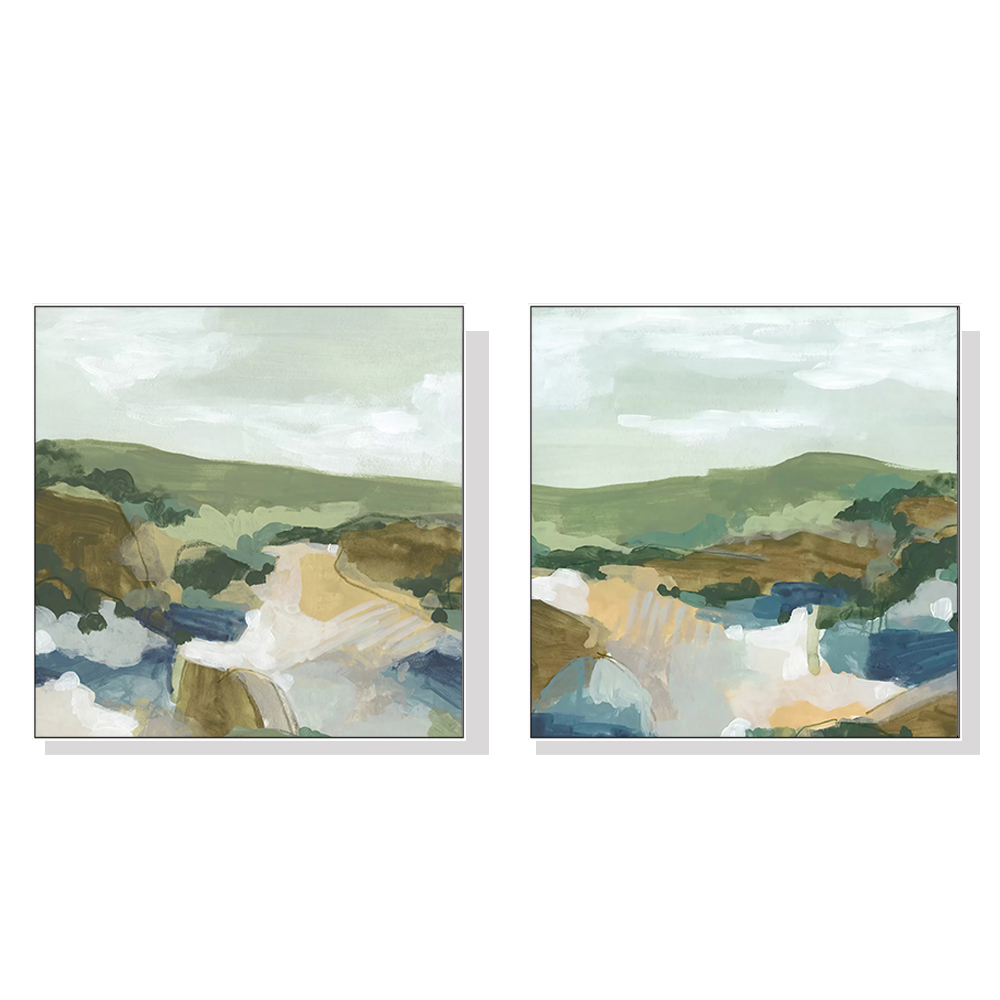V207-1787-80470-00 Wall Art 60cmx60cm Abstract Landscape 2 Sets White Frame Canvas - Image 1
