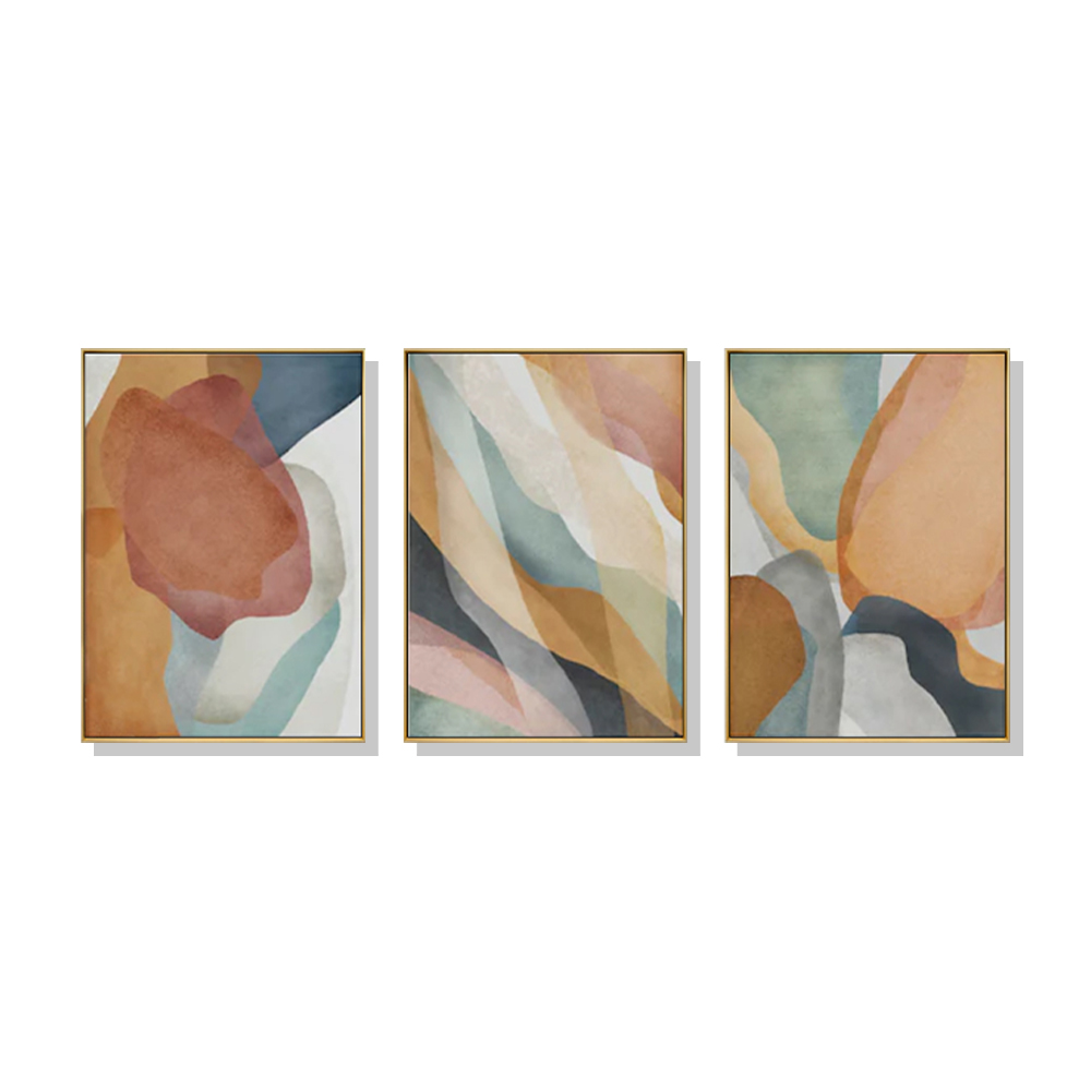 V207-1918-85669-00 Wall Art 40cmx60cm Abstract Orange 3 Sets Gold Frame Canvas - Image 1