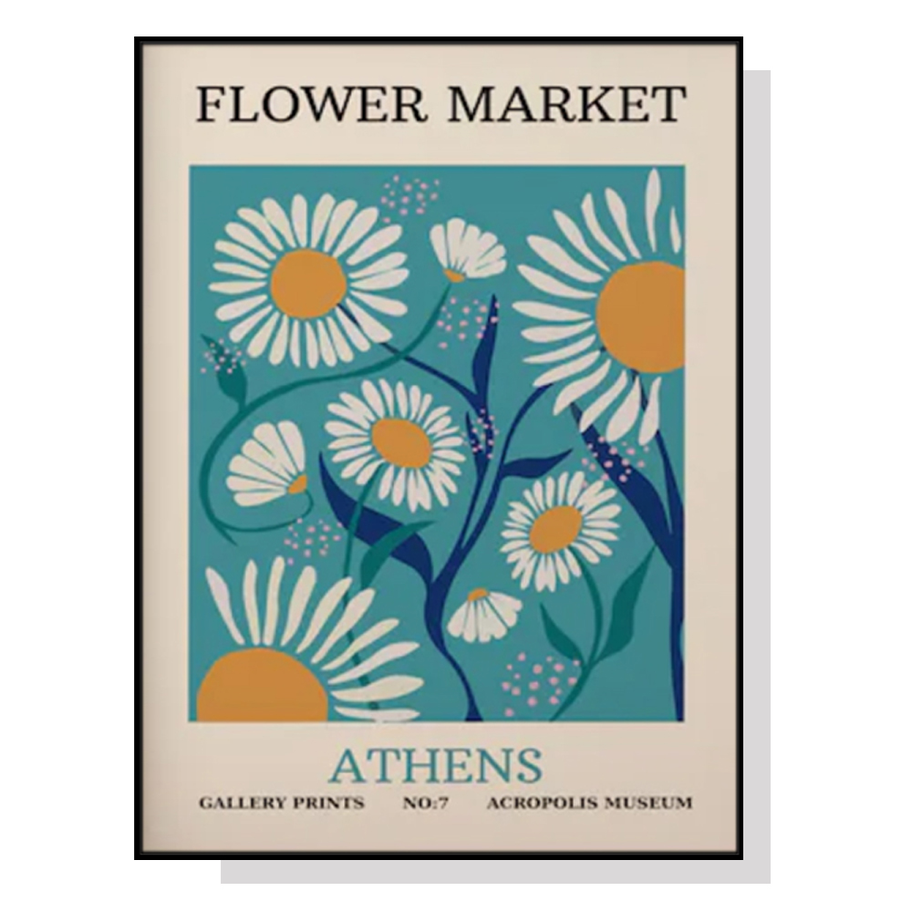 V207-1946-87375-00 Wall Art 70cmx100cm Flower Market Athens Black Frame Canvas - Image 1