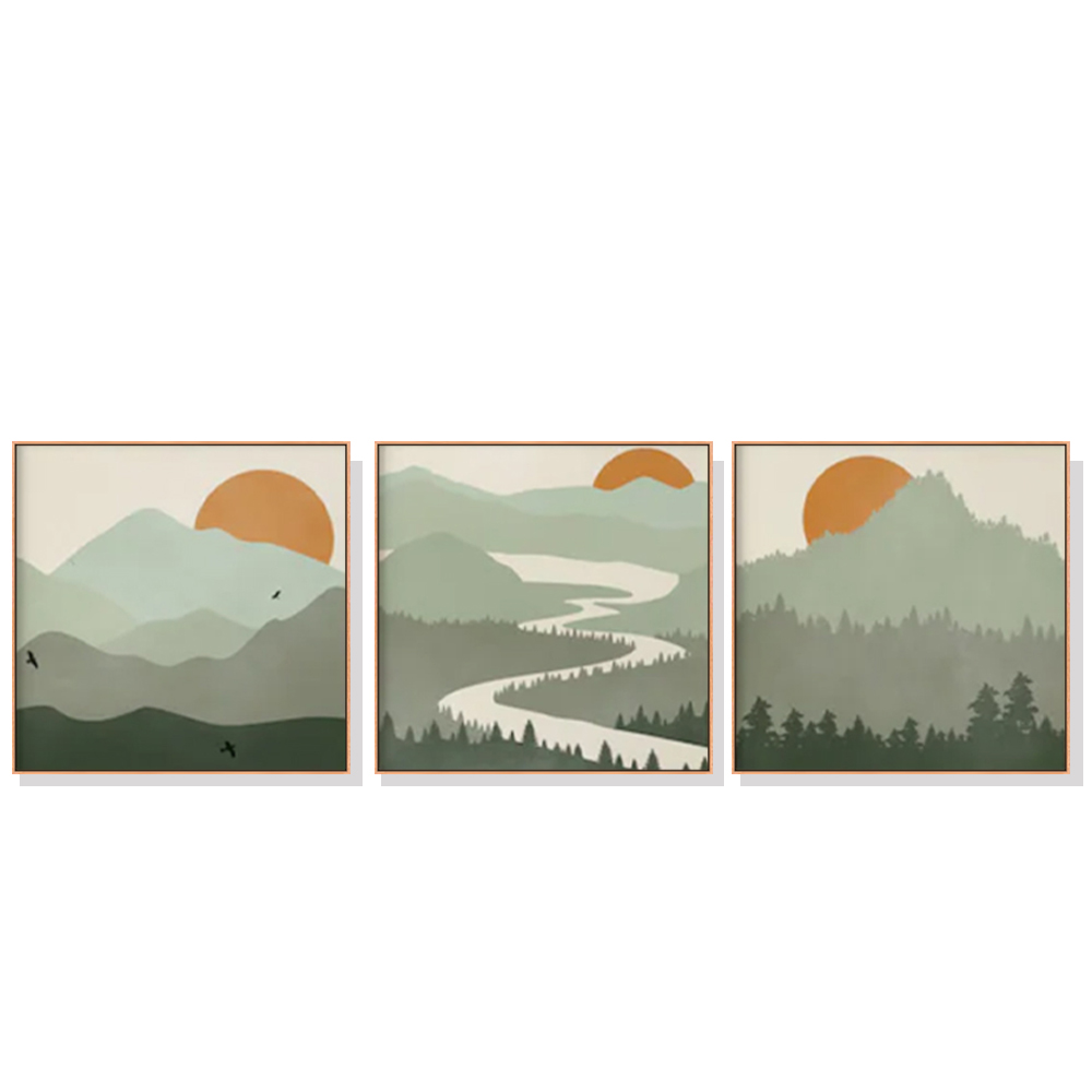V207-1984-87514-00 Wall Art 70cmx70cm Sage Green Landscapes 3 Sets Wood Frame Canvas - Image 1