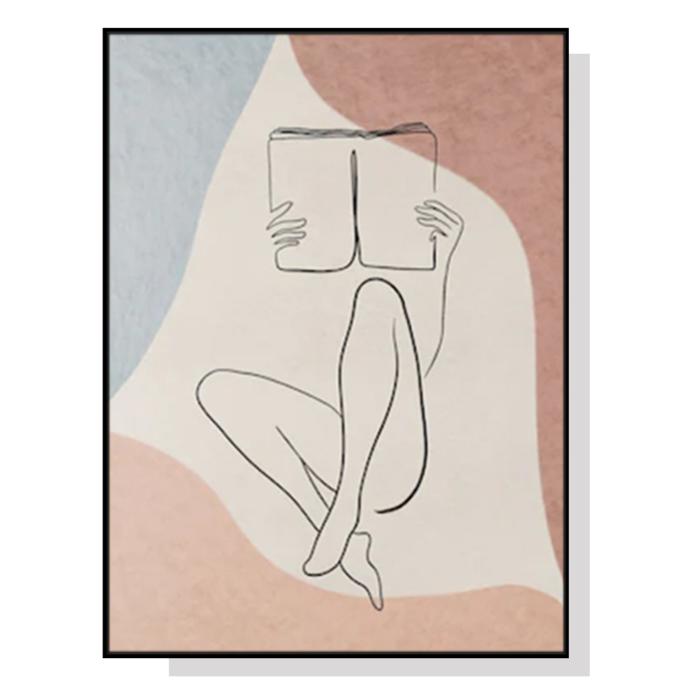 V207-19882-97789-00 Wall Art 90cmx135cm Woman Reading Book Black Frame Canvas - Image 1
