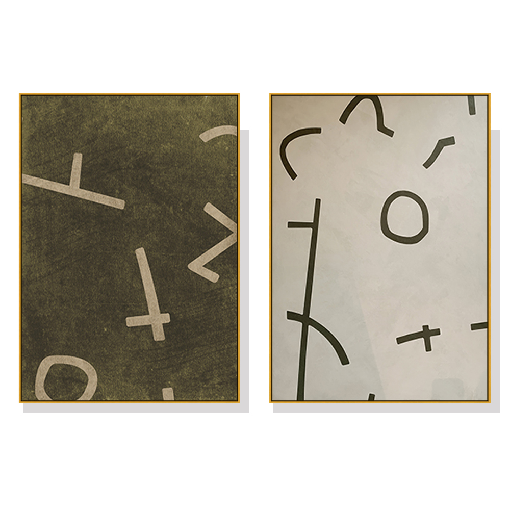 V207-2042-88977-00 Wall Art 70cmx100cm Neutral Composition 2 Sets Gold Frame Canvas - Image 1