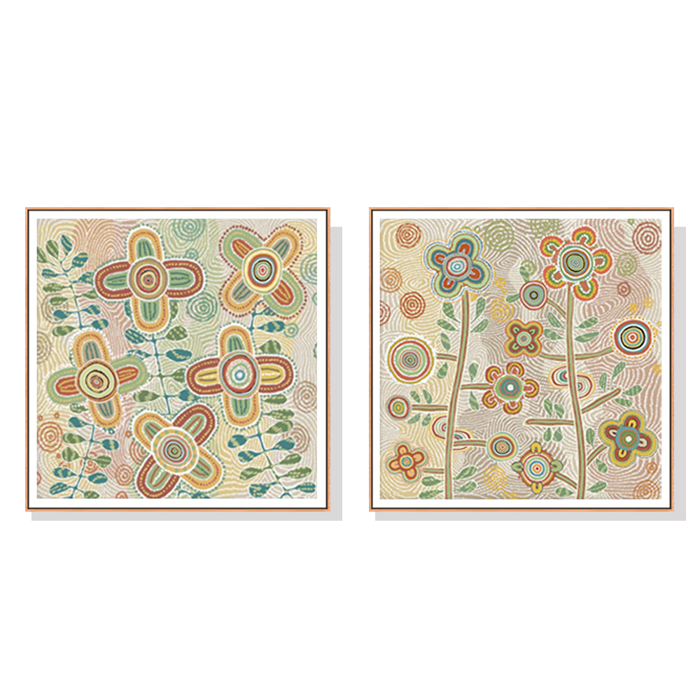 V207-2108-89656-00 Wall Art 60cmx60cm Lovely Pattern II 2 Sets Wood Frame Canvas - Image 1
