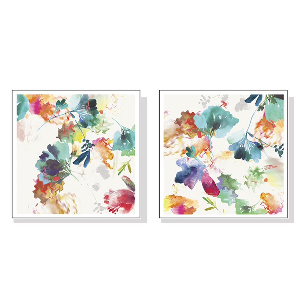 V207-21243-97535-00 Wall Art 90cmx90cm Glitchy Floral 2 Sets White Frame Canvas - Image 1
