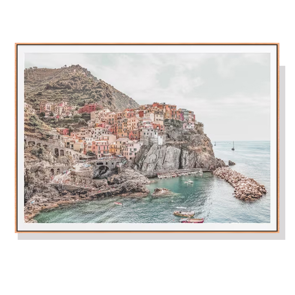 V207-2134-91420-00 Wall Art 50cmx70cm Italy Cinque Terre Wood Frame Canvas - Image 1