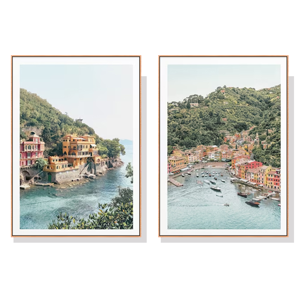 V207-21382-96726-00 Wall Art 80cmx120cm Italy Coast 2 Sets Wood Frame Canvas - Image 1