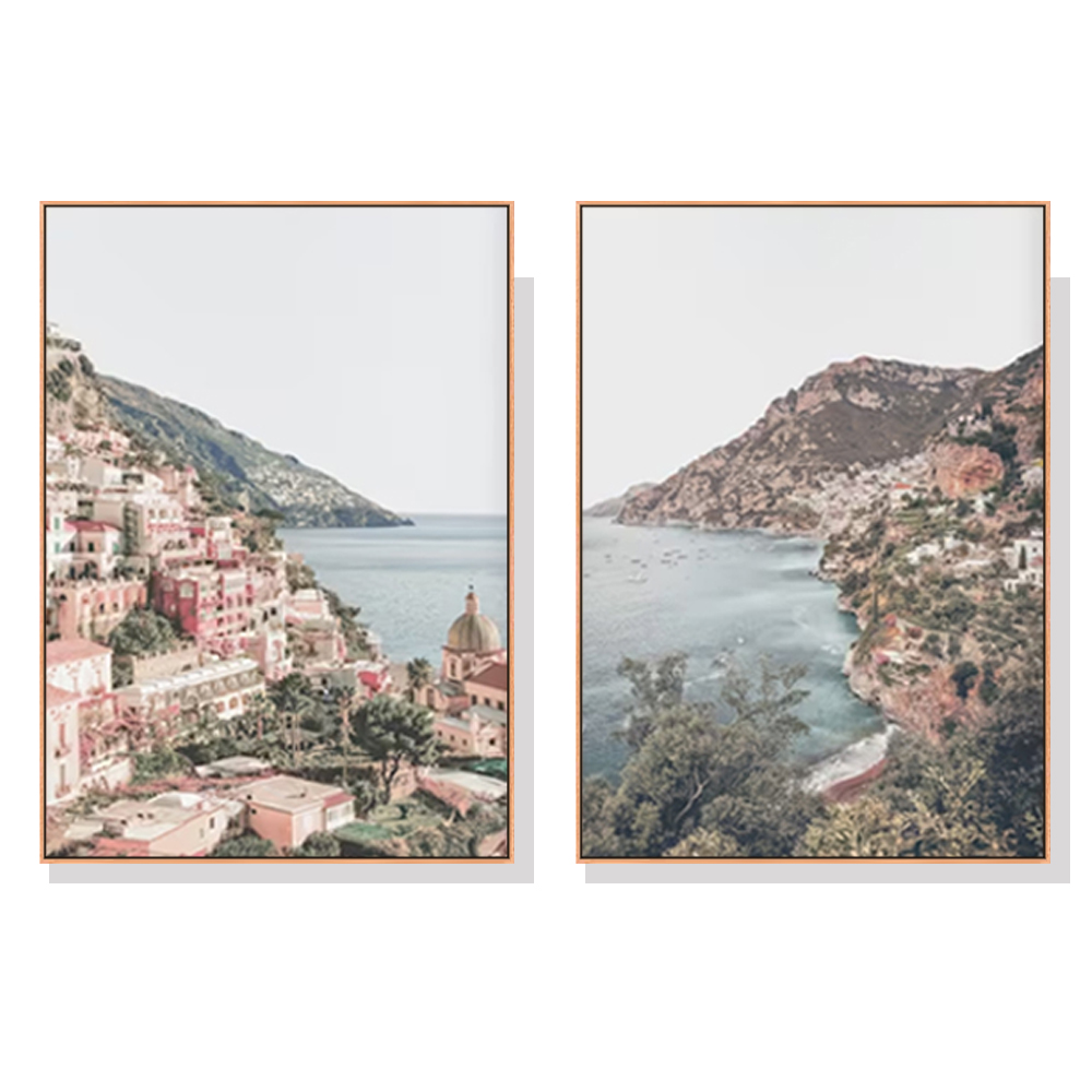 V207-2143-91411-00 Wall Art 70cmx100cm Italy Positano 2 Sets Wood Frame Canvas - Image 1