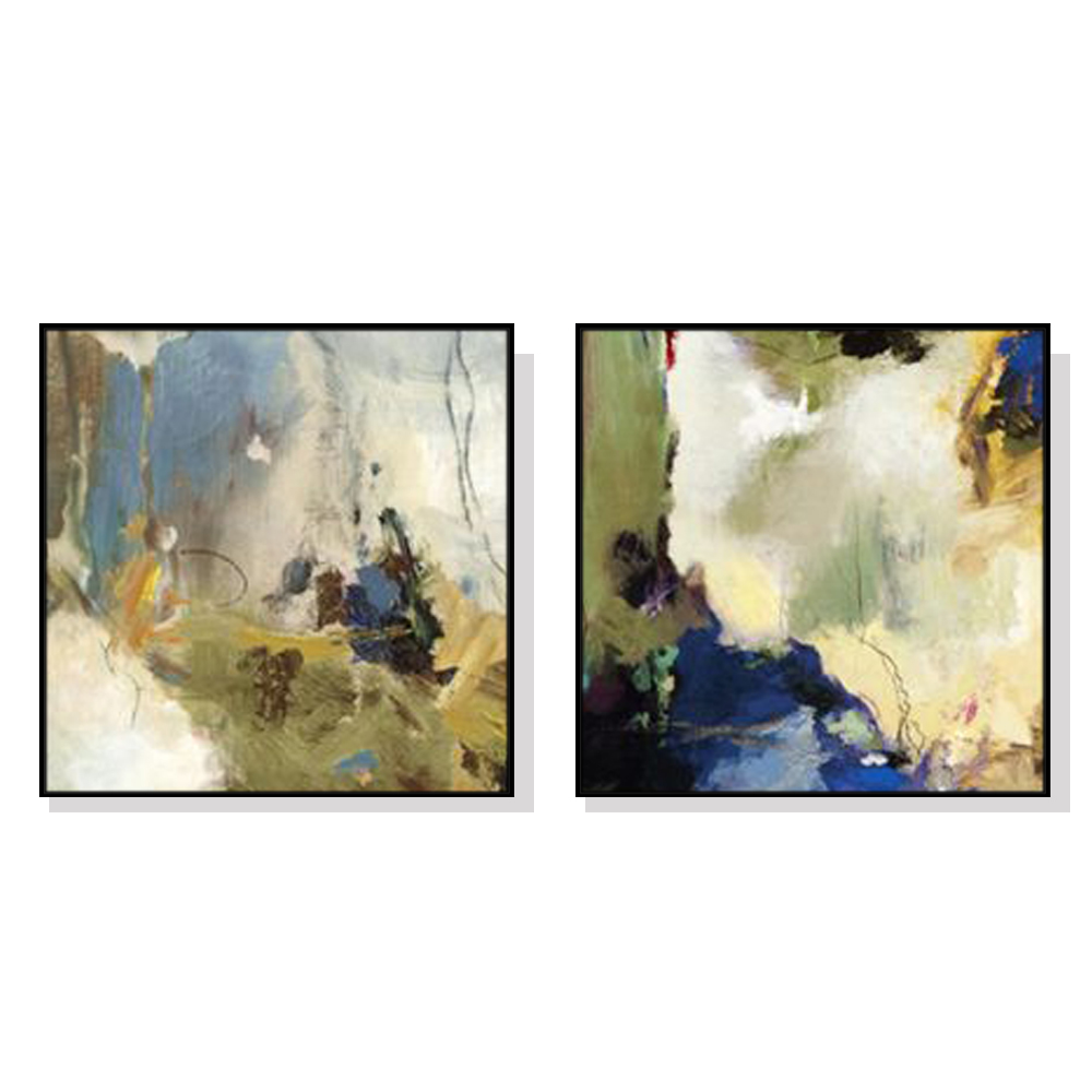 V207-22184-97332-00 Wall Art 100cmx100cm Abstract Blue 2 Sets Black Frame Canvas - Image 1