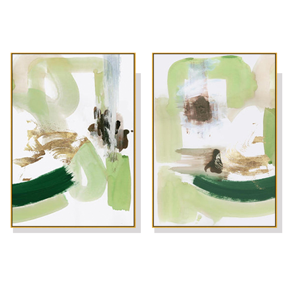 V207-22211-97331-00 Wall Art 40cmx60cm Abstract Green Mint 2 Sets Gold Frame Canvas - Image 1