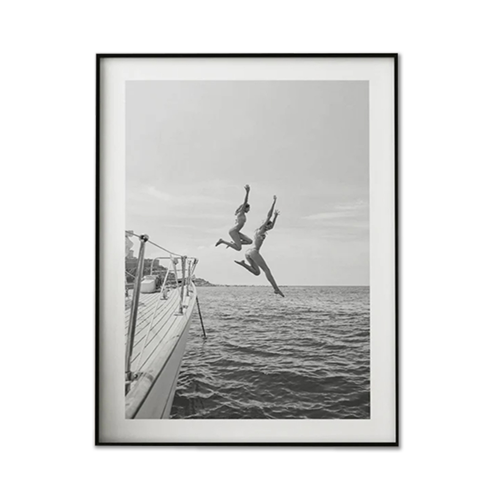 V207-2259-006-183844-00 Wall Art 80cmx120cm Black and White Ocean Jump, Black Frame Canvas - Image 1