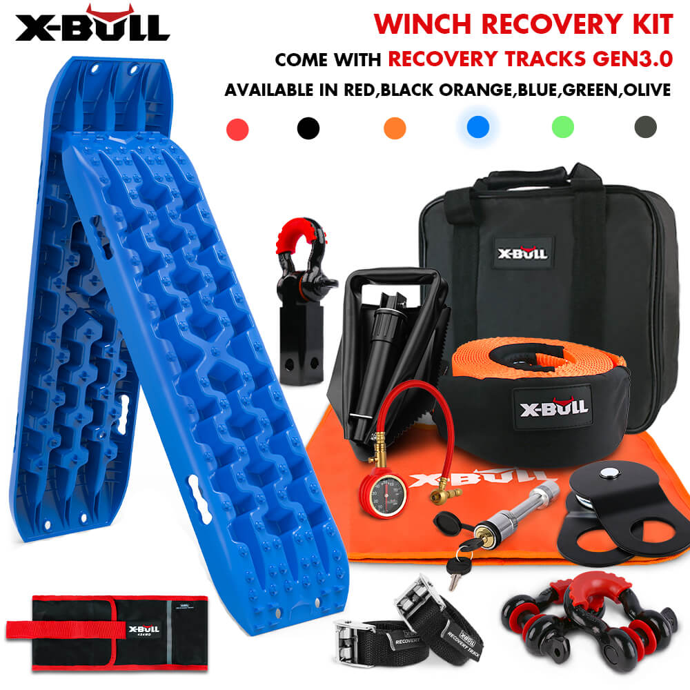 V211-AUEB-XBRK011RT008V-150068-00 X-BULL Winch Recovery Kit with Recovery Tracks Boards Gen 3.0 Snatch Strap Off Road 4WD Blue - Image 1
