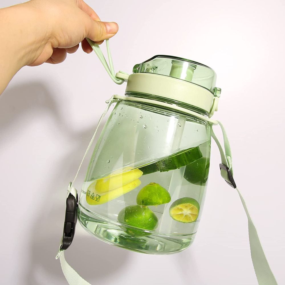 V213-BOTTLE-A-GRN_uoyEtCP_1 Clear Large Water Bottle Water Jug with Adjustable Shoulder Strap - Green - Image 1
