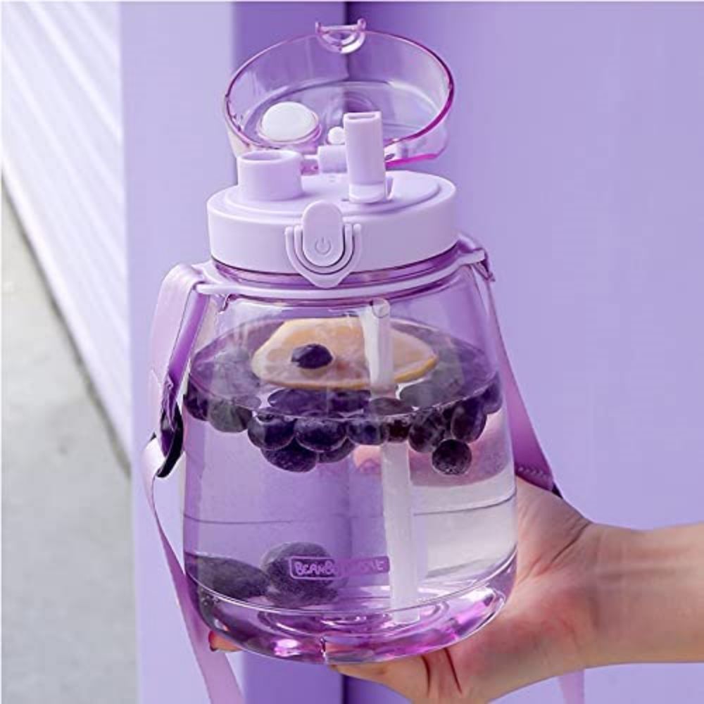 V213-BOTTLE-A-PRP_8fhYY2t_1 Clear Large Water Bottle Water Jug with Adjustable Shoulder Strap - Purple - Image 1
