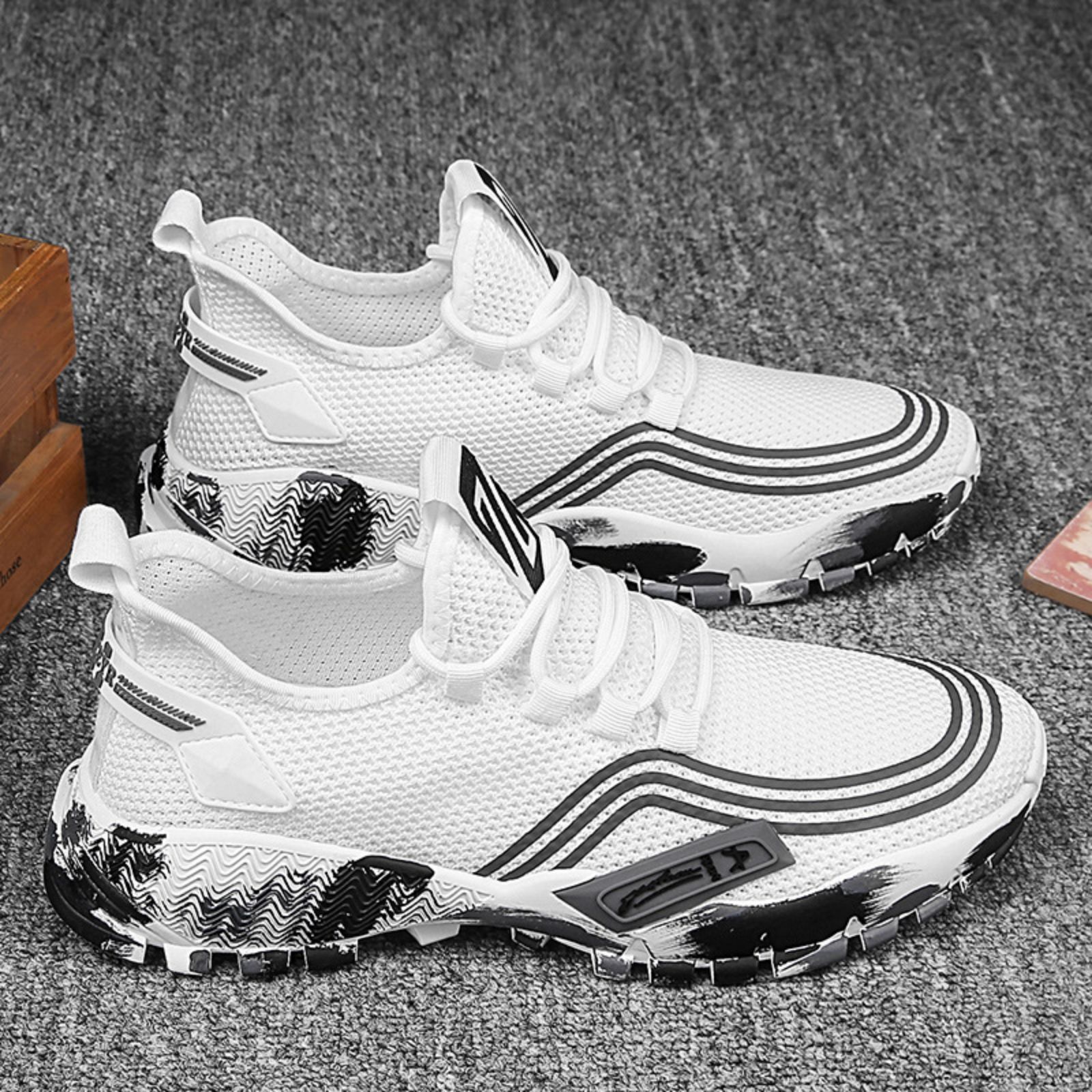 V213-SNK001-A-G-WHT40-hqjNzdE-00 Men's Athletic Running Tennis Shoes Outdoor Sports Jogging Sneakers Walking Gym (White US 7.5=EU 40) - Image 1