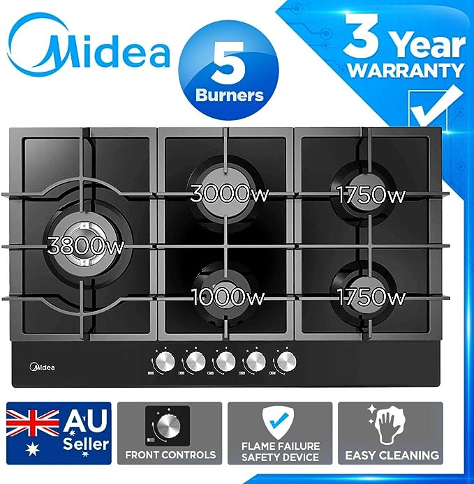 V214-MCG90GBL-90205-01 Gas Glass Cooktop 90cm Black - Image 1