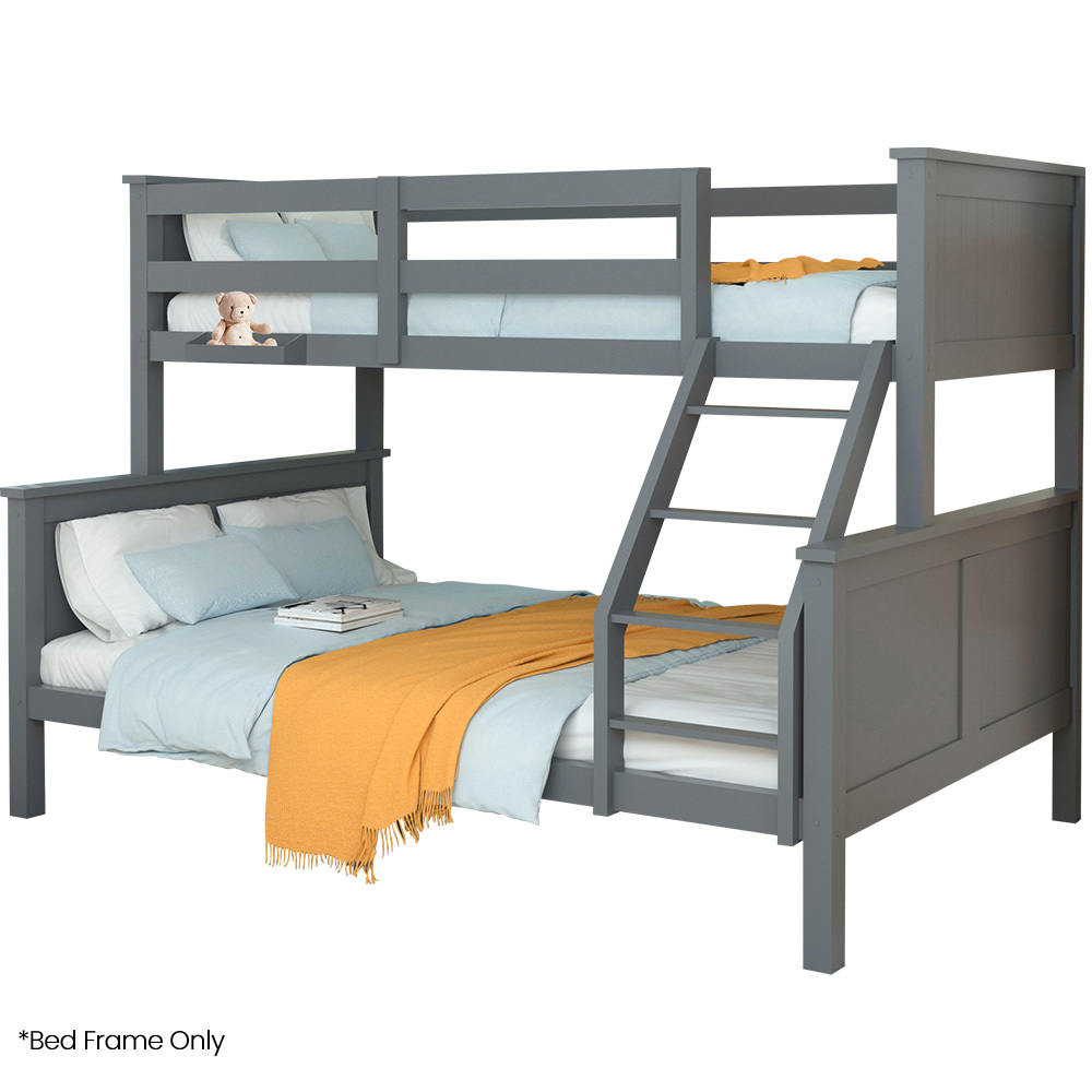 V219-BEDDBBKS03GA-202505071543-00 Kingston Slumber Triple Wooden Single Over Double Bunk Bed Frame for Kids, Convertible Design, Grey - Image 1