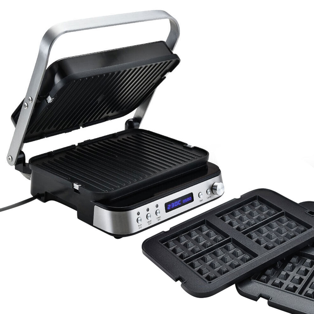 V219-COKGRLEUCAC8S-73834-00 EUROCHEF Smart Multi Contact Grill Sandwich Press Panini Waffle Maker Griddle Stainless Steel - Image 1