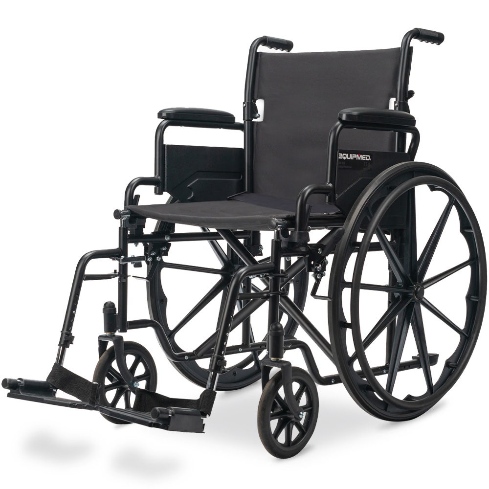 V219-EQWRHC07A-202504071235-00 EQUIPMED 24 Inch Folding Wheelchair with Park Brakes, 136kg Capacity, 51cm Wide Seat, Black - Image 1