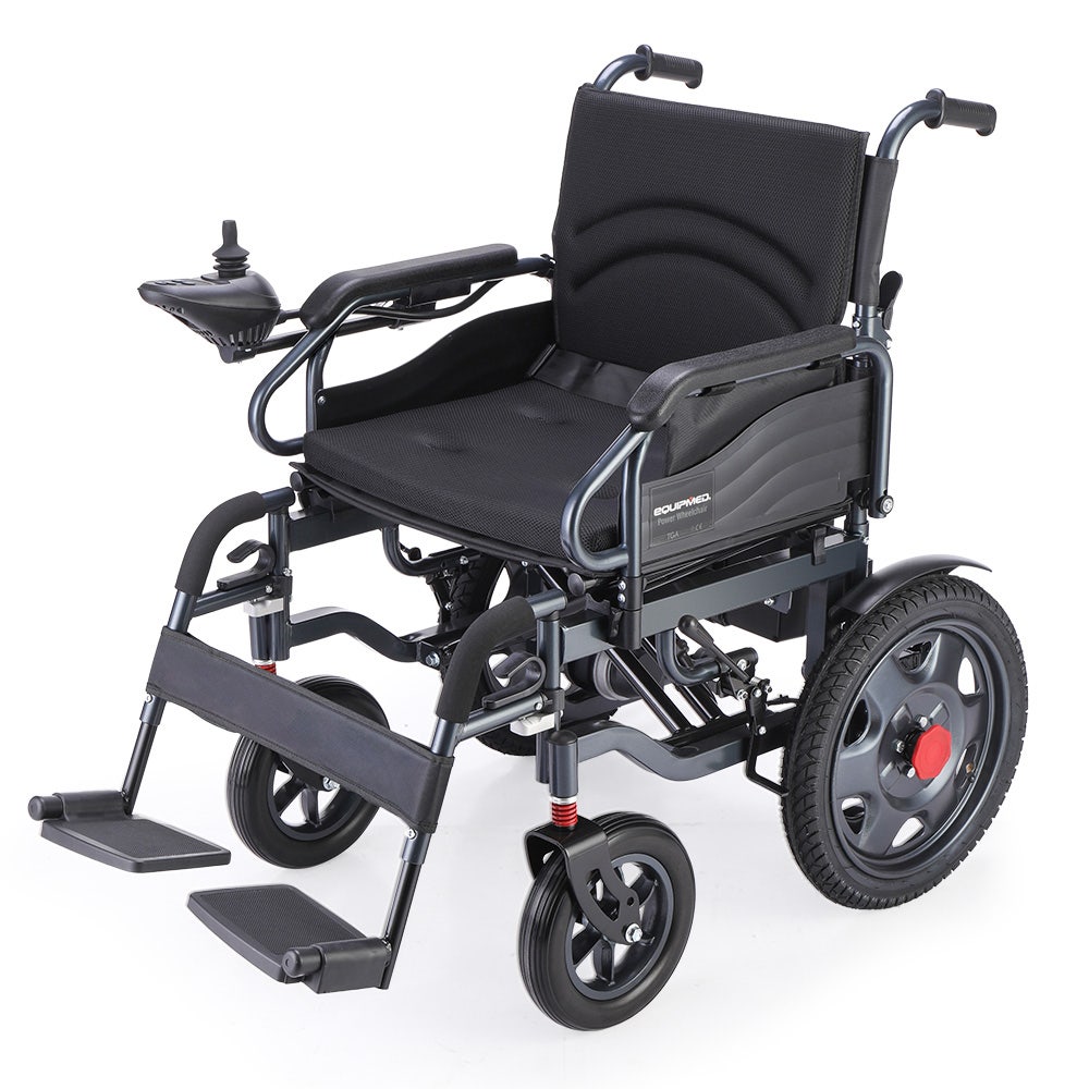 V219-HELWLCEQPKK4A-202504101701-00 EQUIPMED Electric Folding Wheelchair, Wide Bariatric Chair Seat, Comfortable for S-XL, Long Range, Lithium Battery, Black - Image 1