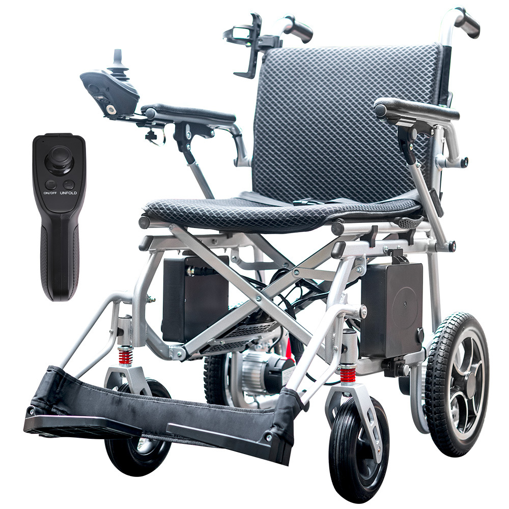 V219-HELWLCEQPSS7A-225394-00 EQUIPMED Power Electric Wheelchair, Airline Approved Wheelchair, Extra Lightweight, Long Range, Lithium Batteries, Silver - Image 1