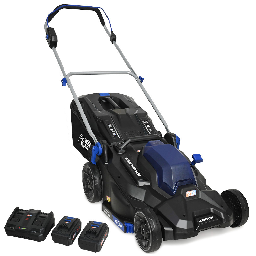 V219-MOWCLSPB1C7A-225664-00 POWERBLADE 480CX 40V 17" Cordless Lawn Mower Kit, Fast Charger, 2 x 4Ah Batteries, 6 Stage Height, Brushless Electric, 430mm Cutting Path - Image 1