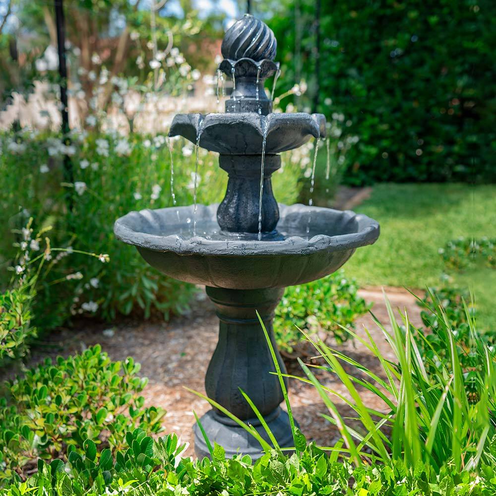 V219-PMPFPKPROA3TG-74253-00 PROTEGE Water Fountain Solar Powered 3 Tiered Battery Outdoor Bird Bath with LED Lights - Image 1