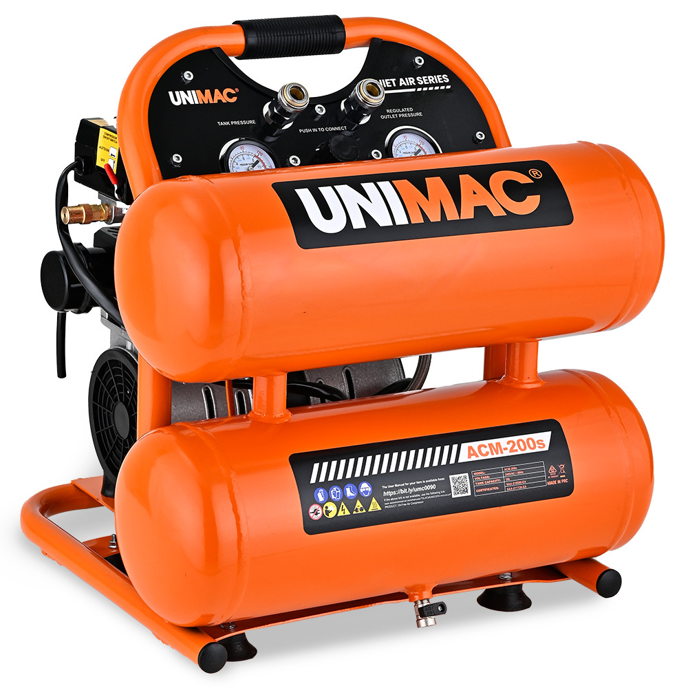 V219-TOLACMUM2C0FA-225422-00 UNIMAC 20L Twin Tank Air Compressor, 116PSI Portable Silent Oil-Free Electric, for Airtools Tyre Inflation - Image 1