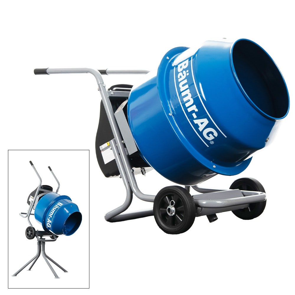 V219-TOLCCMBM1C4A-202503281336-00 BAUMR-AG 140L Portable Cement Concrete Mixer with Pedestal Stand, 550W Electric Motor, 10 Inch Solid Rubber Wheels - Image 1